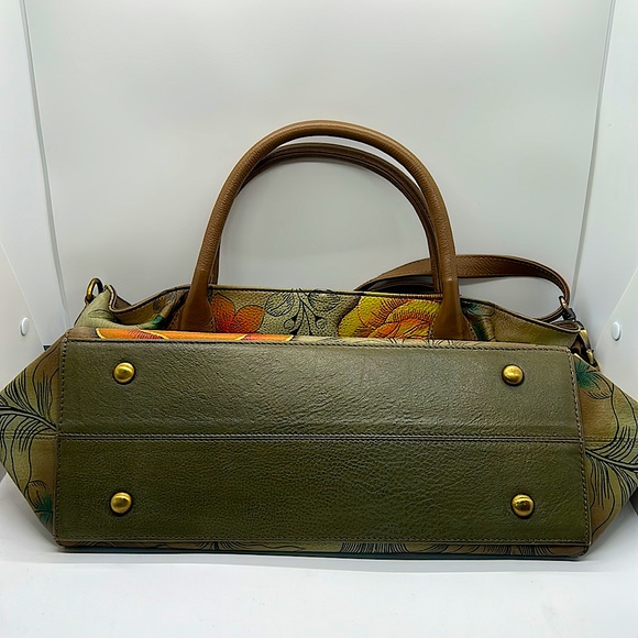 Anuschka Anna Beautiful Gray Flowers & Butterflies Shoulder Purse Bag w/ Wallet - Picture 10 of 14